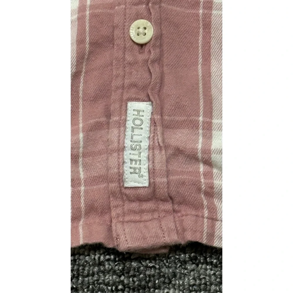 Hollister Womens L Pink White Plaid Flannel Button Down Shirt Cotton Long Sleeve - Picture 3 of 10